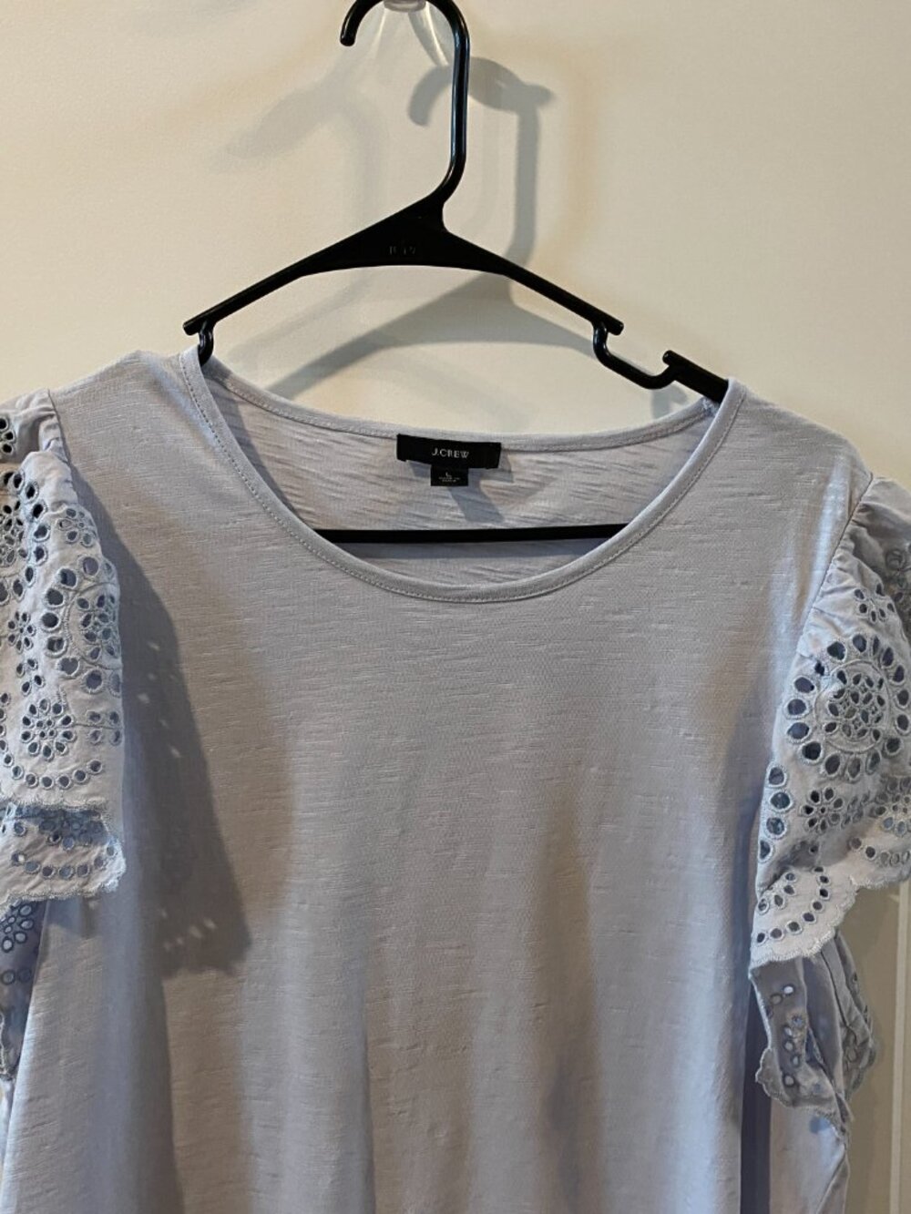 J Crew Light Blue Eyelet Flutter Sleeve Top Size Large - Picture 3 of 8